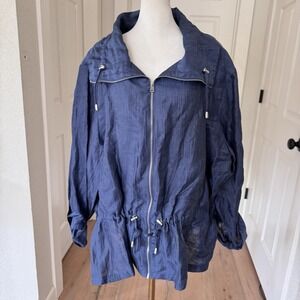 Ruby Rd Woman Linen Jacket Plus Sz 24W Roll Sleeve Lightweight Full ZIp‎ Anorak